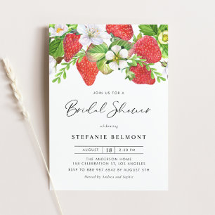 Invitation Fête des mariées d'été aux fraises d'aquarelle