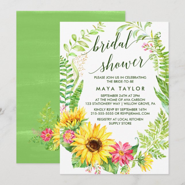 Invitation Fête des mariées d'été de couronne de tournesol (Devant / Derrière)