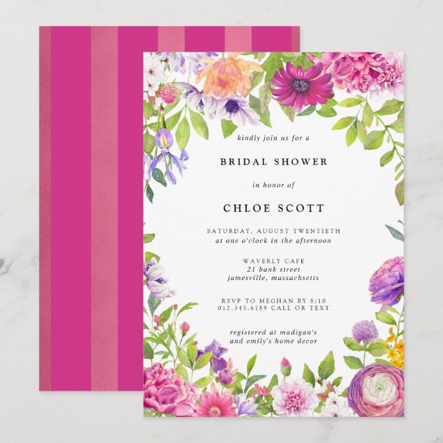Invitation Fête des mariées d'été rose violet (Devant / Derrière)