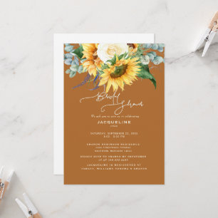Invitation Fête des mariées d'Eucalyptus de tournesol orange 