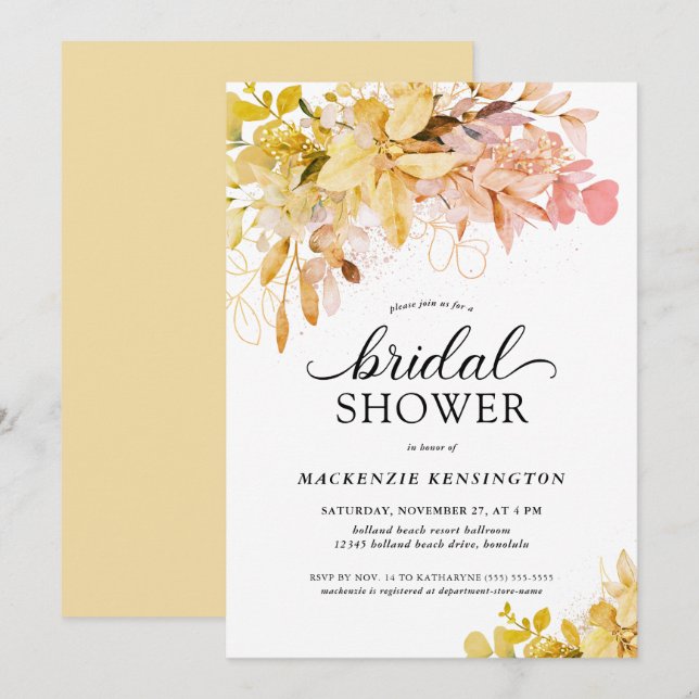 Invitation Fête des mariées d'Eucalyptus Floral Blush Fall (Devant / Derrière)