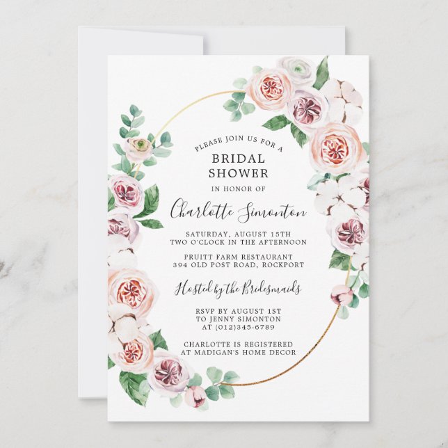 Invitation Fête des mariées d'Eucalyptus rose blanc (Devant)