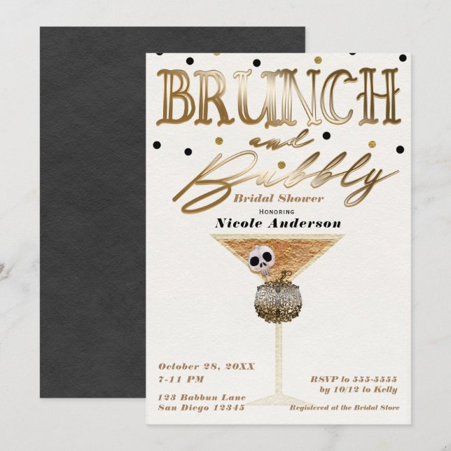 Invitation Fête des mariées d'Halloween de Brunch & Bubbly Wi (Devant / Derrière)