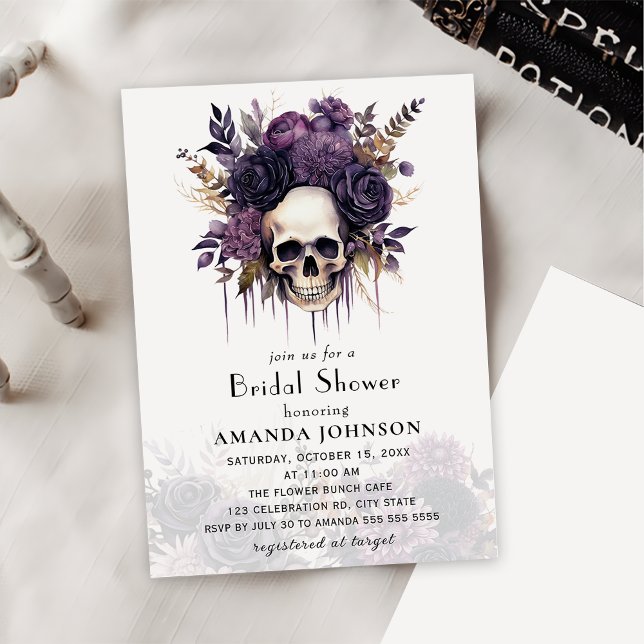 Invitation Fête des mariées d'Halloween gothique du crâne flo (Créateur téléchargé)