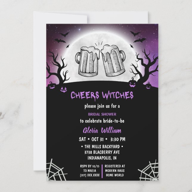 Invitation Fête des mariées d'Halloween gris - Sorcières de j (Devant)