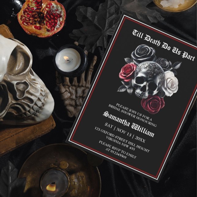 Invitation Fête des mariées d'Halloween rouge noir (Créateur téléchargé)