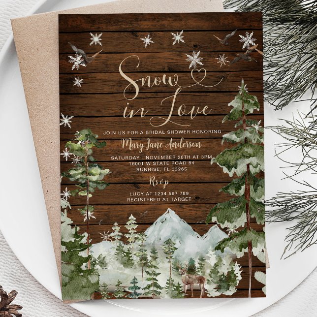 Invitation Fête des mariées d'hiver de pin à bois en amour (Créateur téléchargé)
