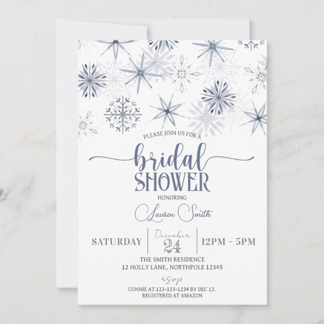 Invitation Fête des mariées d'hiver des flocons de neige (Devant)