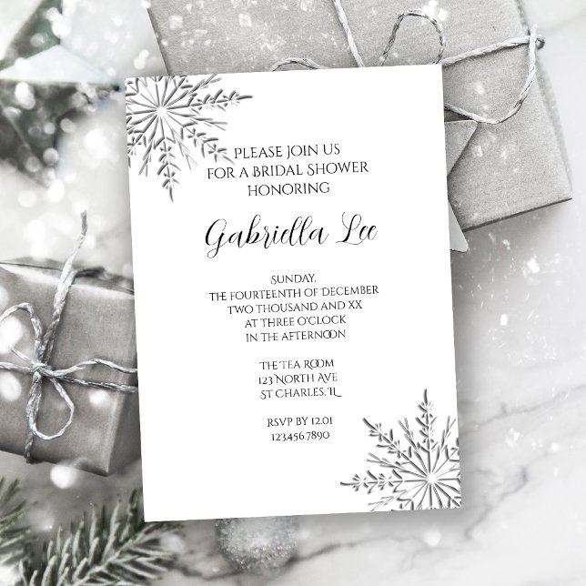 Invitation Fête des mariées d'hiver des flocons de neige (Créateur téléchargé)