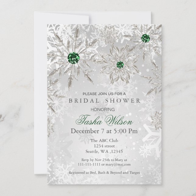Invitation Fête des mariées d'hiver des flocons d'émeraude (Devant)