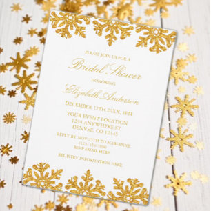 Invitation Fête des mariées d'hiver Gold Snowflake