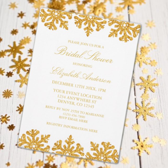 Invitation Fête des mariées d'hiver Gold Snowflake (Créateur téléchargé)