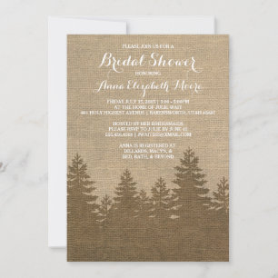 Invitation Fête des mariées d'hiver Rustique Burlap Pine Tree