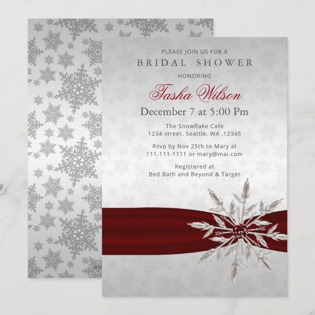Invitation Fête des mariées d'hiver Silver Red Crystal (Devant / Derrière)