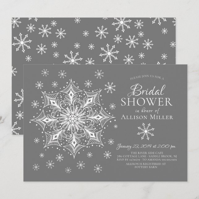 Invitation Fête des mariées d'hiver Snowflake (Devant / Derrière)