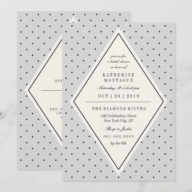 Invitation Fête des mariées Diamond Pois Retro Chi (Devant / Derrière)