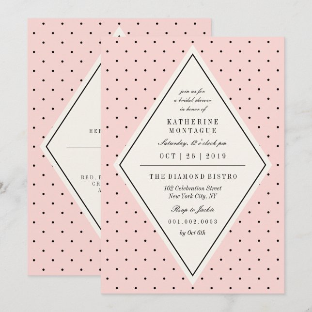 Invitation Fête des mariées Diamond Pois Retro Chi (Devant / Derrière)