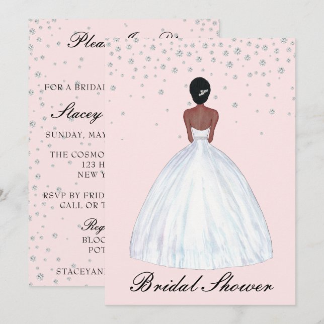 Invitation Fête des mariées d'illustration de mariée de cheve (Devant / Derrière)