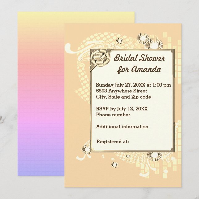 Invitation Fête des mariées d'image Peach with Frame & Diamon (Devant / Derrière)