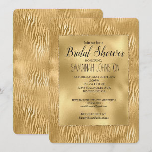 Invitation Fête des mariées d'impression Gold Glitz Zebra