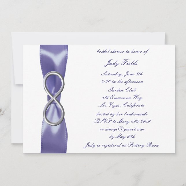 Invitation Fête des mariées d'infini d'argent bleu violet (Devant)