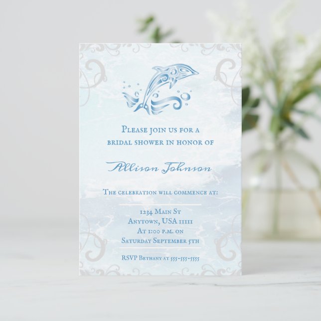 Invitation Fête des mariées Dolphin bleu (Debout devant)