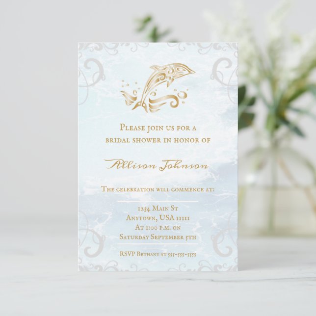 Invitation Fête des mariées Dolphin Or (Debout devant)