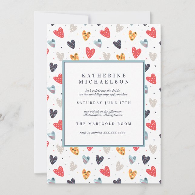 Invitation FÊTE DES MARIÉES | Doodle Hearts (Devant)