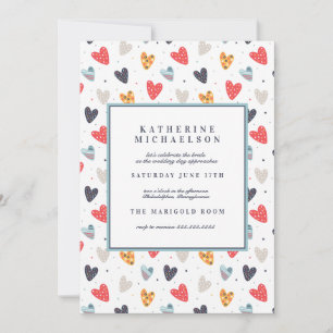 Invitation Fête des mariées Doodle Hearts