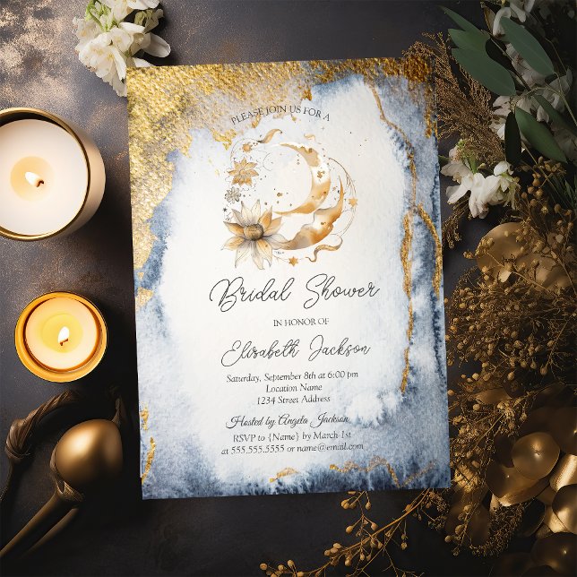 Invitation Fête des mariées d'or céleste de lune de fleurs (Créateur téléchargé)