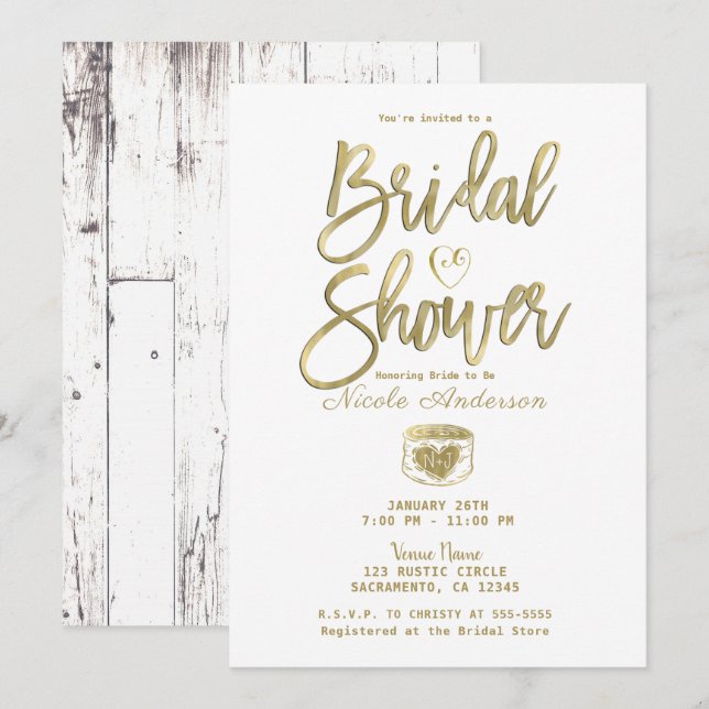 Invitation Fête des mariées d'or en bois de grange blanc rust (Devant / Derrière)