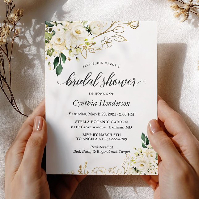 Invitation Fête des mariées d'or Floral Rose blanche verdure (Créateur téléchargé)