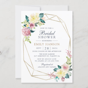 Invitation Fête des mariées d'or géométrique Floral Blush Gre