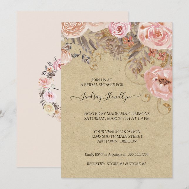 Invitation Fête des mariées d'or Rose de pêche de saumons flo (Devant / Derrière)