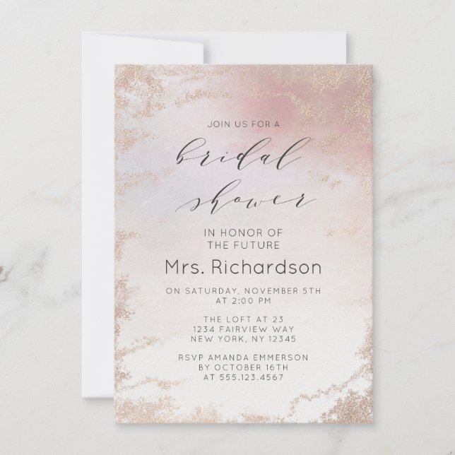 Invitation Fête des mariées dorée Ombre Pink Frosted Foil (Devant)