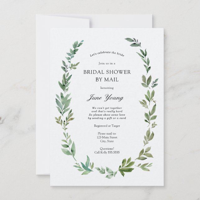 Invitation Fête des mariées du cadre de verdure aquarelle par (Devant)