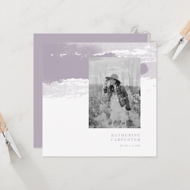 Invitation Fête des mariées du Carré photo Lavender Bride (Devant/Arrière en situation)