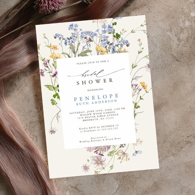 Invitation Fête des mariées du jardin du Fleur sauvage de pri (Spring Wildflower Meadow Garden Bridal Shower Invitation)