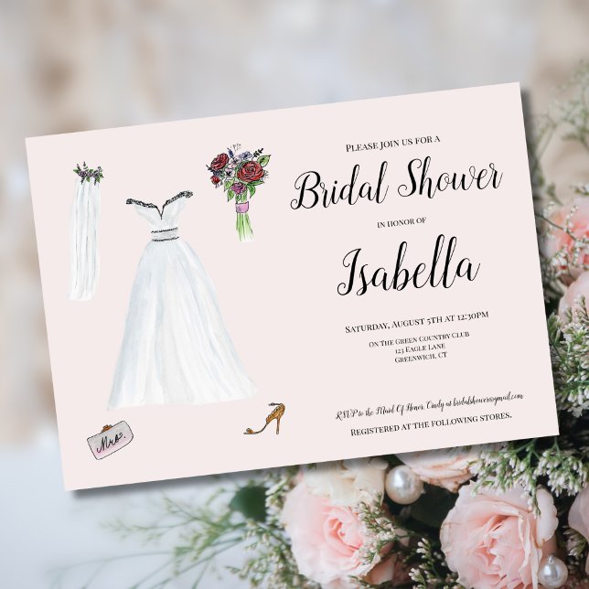 Invitation Fête des mariées du jeu de mode Mariage aquarelle (Créateur téléchargé)