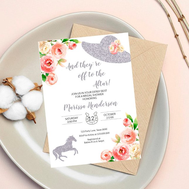 Invitation Fête des mariées du Kentucky Derby rose et argent (Créateur téléchargé)