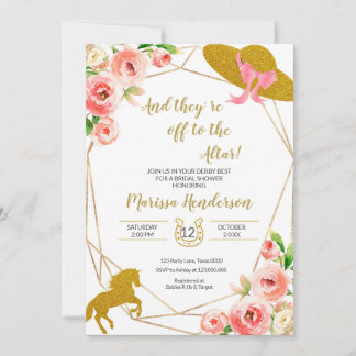 Invitation Fête des mariées du Kentucky Derby rose et or