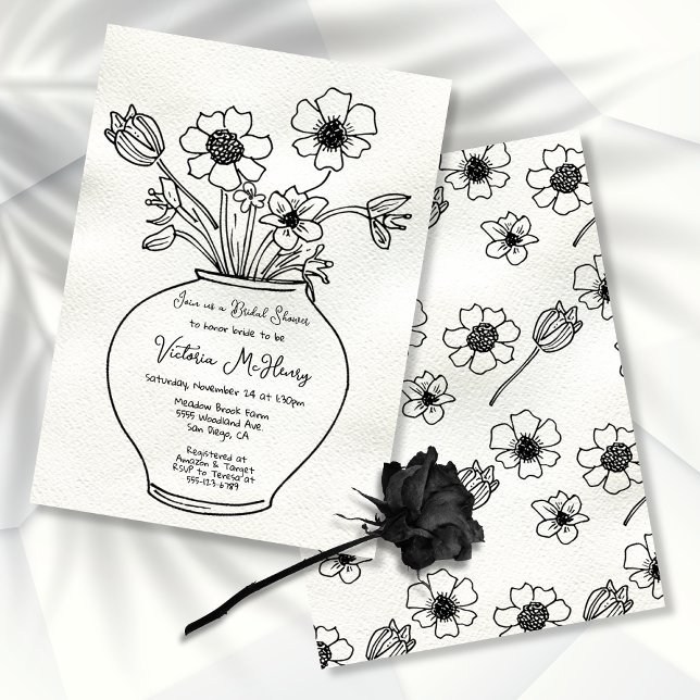 Invitation Fête des mariées du vase floral tiré à la main (Créateur téléchargé)