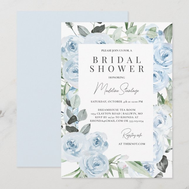 Invitation Fête des mariées Dusty Blue Hydrangeas (Devant / Derrière)