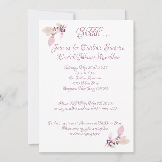 Invitation Fête des mariées, Dusty Rose aquarelle (Devant)