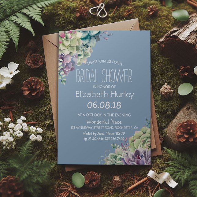 Invitation Fête des mariées Elégant aquarelle Plantes succule (Créateur téléchargé)