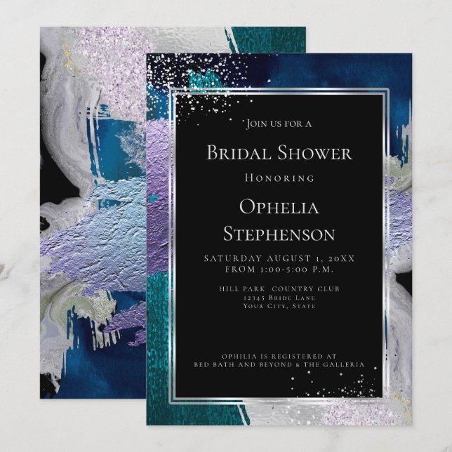 Invitation FÊTE DES MARIÉES | Élégant Bold Turquoise Lilac Ab (Devant / Derrière)
