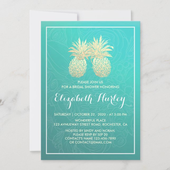 Invitation Fête des mariées Elegant Gold Foil Ananas Couple (Devant)