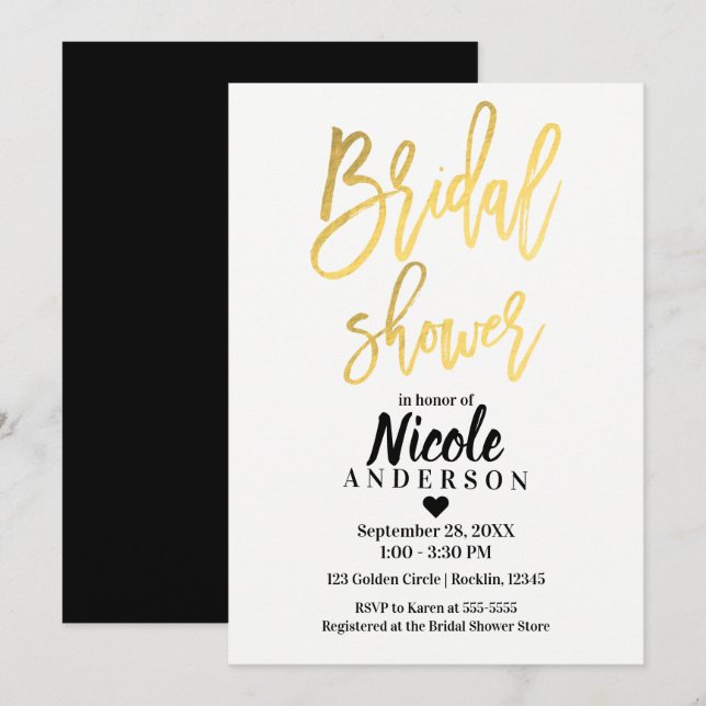 Invitation FÊTE DES MARIÉES Elegant Gold Foil Script moderne (Devant / Derrière)