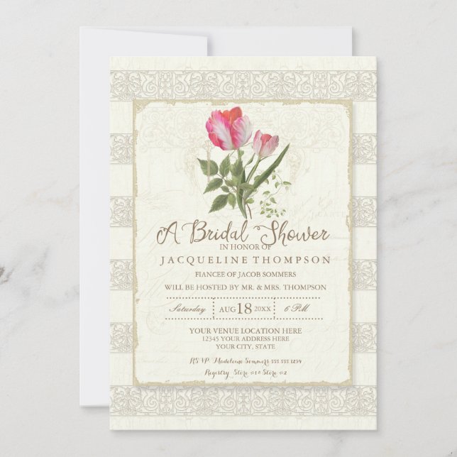 Invitation Fête des mariées Elégant Jardin Floral Tulips Mari (Devant)