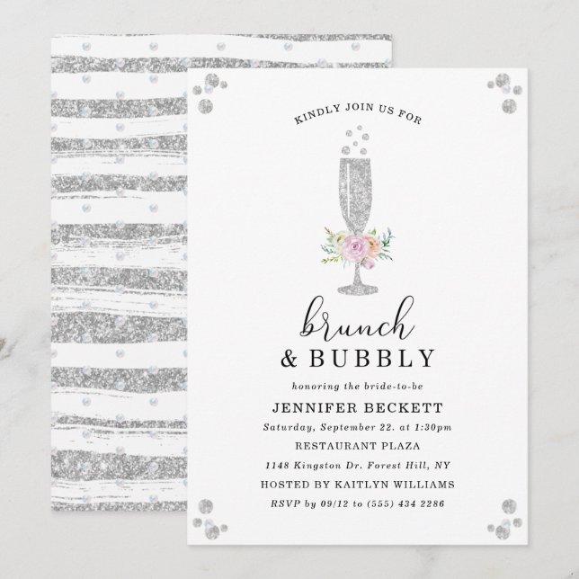 Invitation Fête des mariées élégante Brunch & Bubbly (Devant / Derrière)